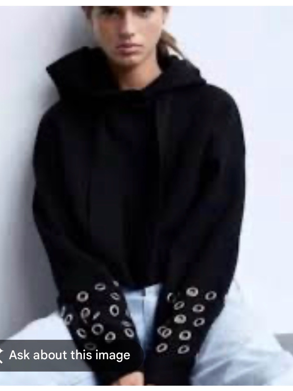 Zara Black Hoodie with Eyelet-Sleeve Accents